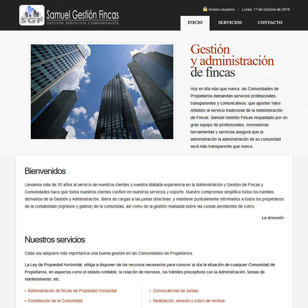 liberal Alta exposición efecto Diseño de página web para Samuel Gestión Fincas